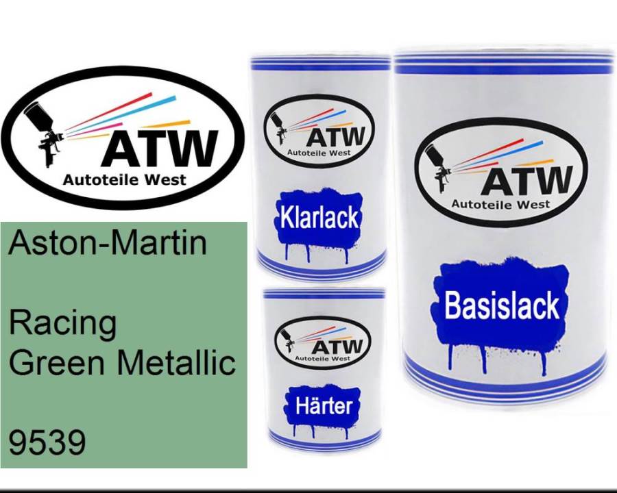 Aston-Martin, Racing Green Metallic, 9539: 500ml Lackdose + 500ml Klarlack + 250ml Härter - Set, von ATW Autoteile West.